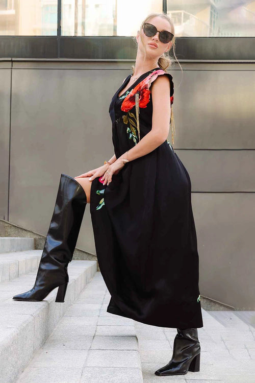 Midnight Blossom Wrap Dress