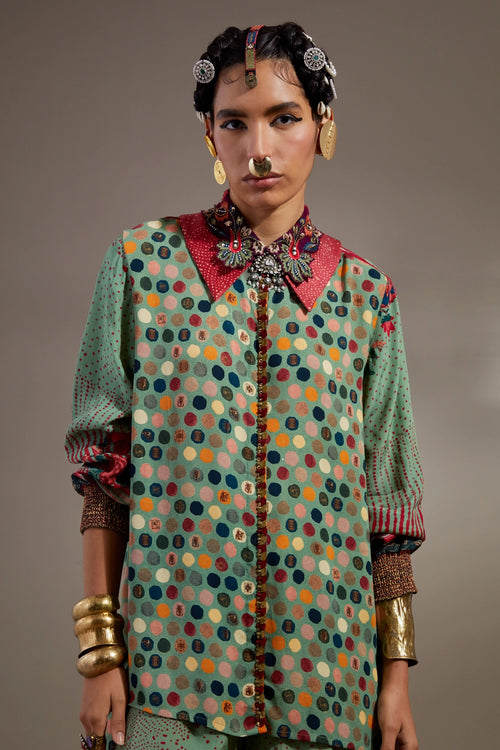 Ash Green Anka Atri Straight Shirt With Palazzo