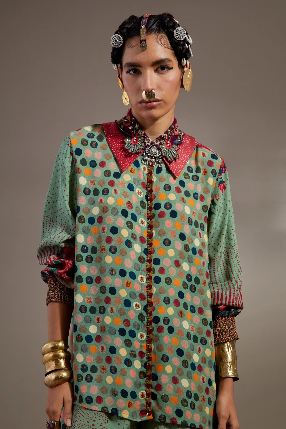 Ash Green Anka Atri Straight Shirt With Palazzo