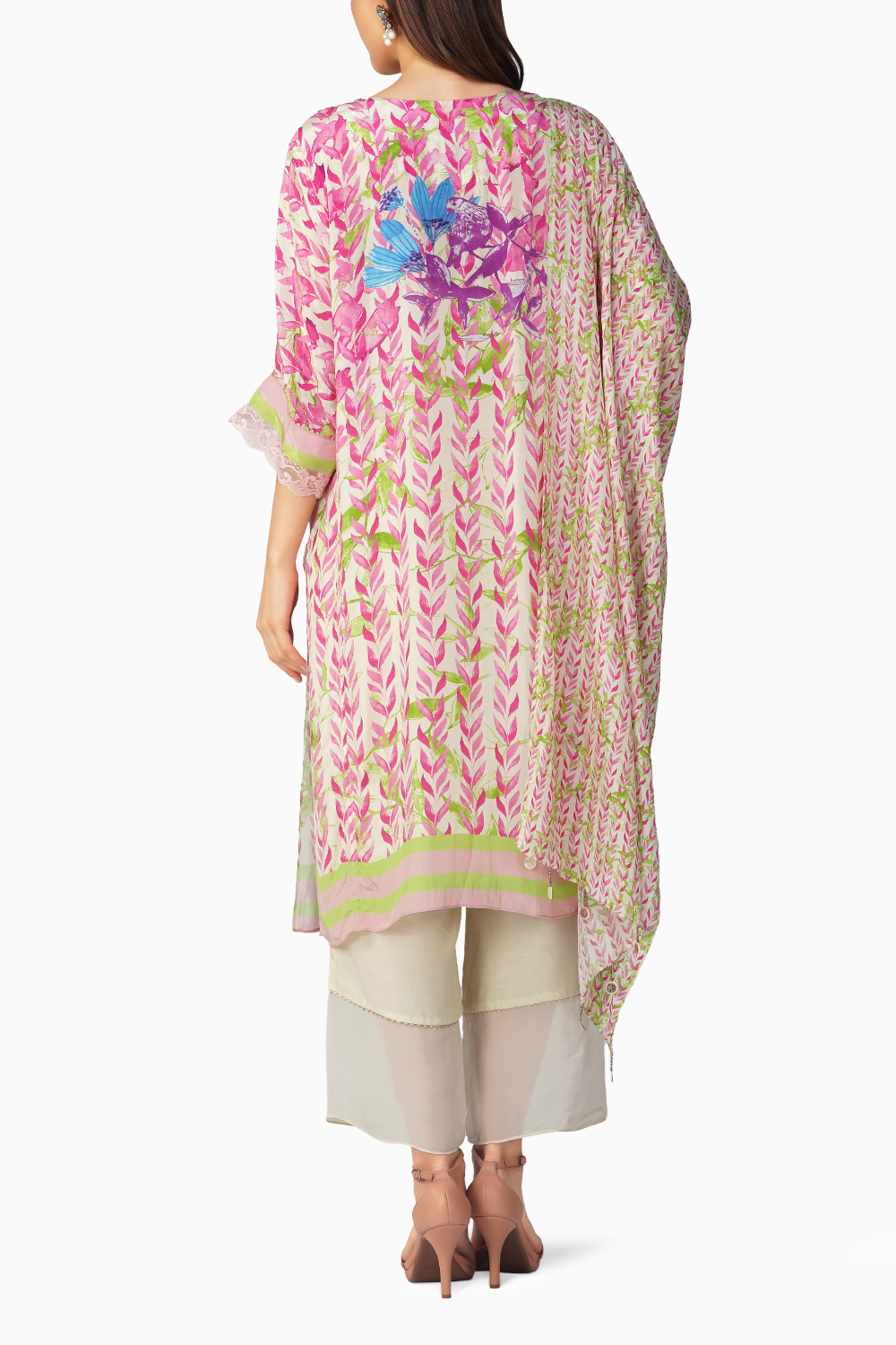 Pink Leaf Printed Kurta Set