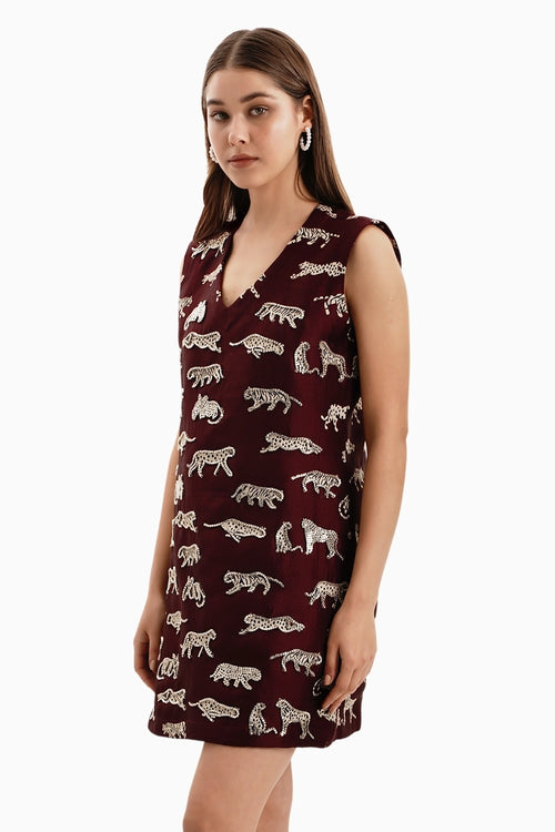 Maroon Leopard Dress