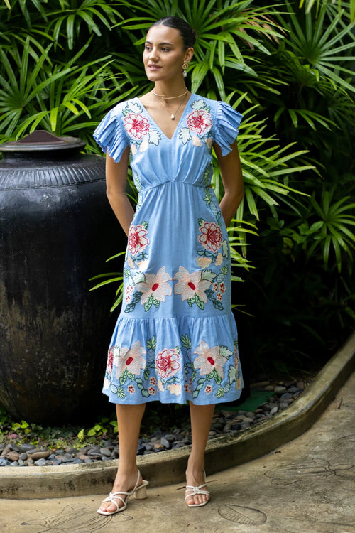 The Parisian Blue Embroidered Dress