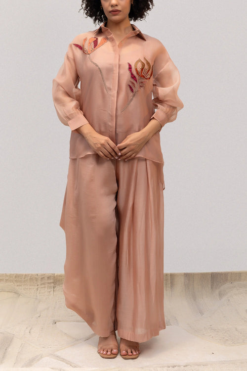 Eeda Tissue Peach Flower Co-ord Set