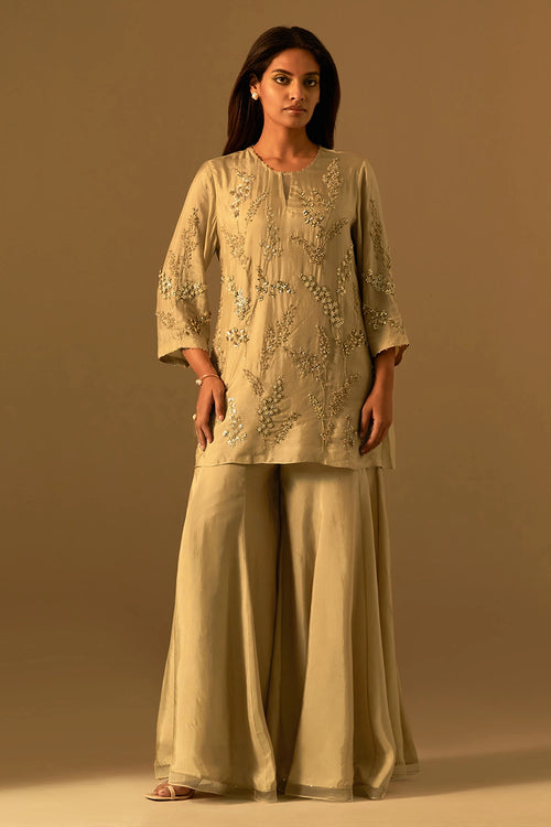 Floral Embroidered Silk Shell Sharara Set