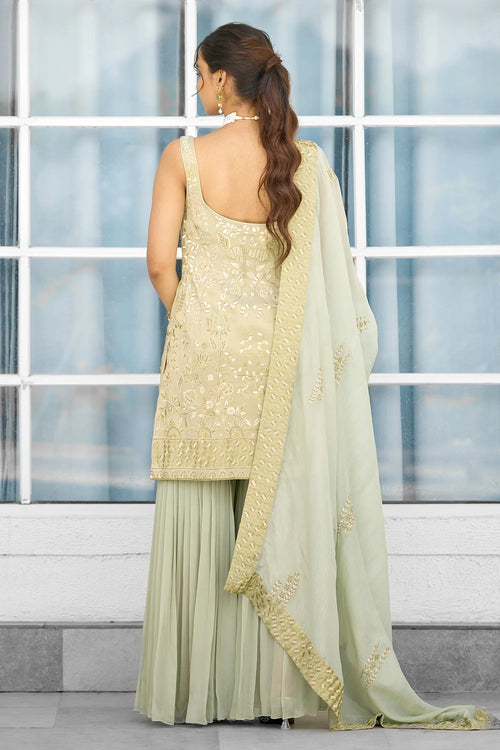 Moss Mirage Hand Embellished Kurta Sharara Dupatta Set