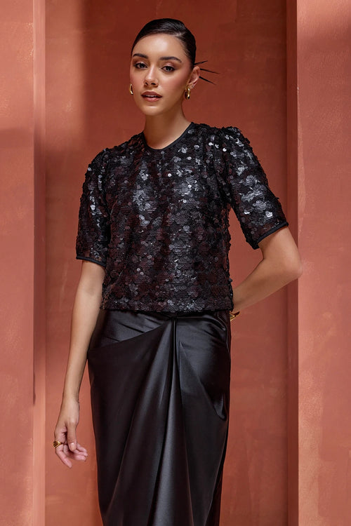 Drop Dead Gorgeous Black Drapped Skirt Set