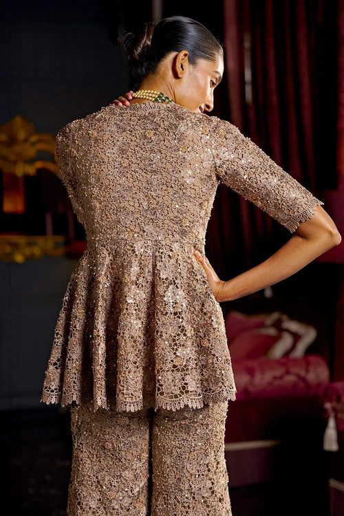 Embroidered Lace Peplum Top