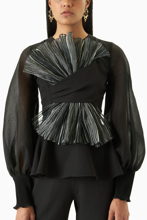 Rim Black Peplum Top