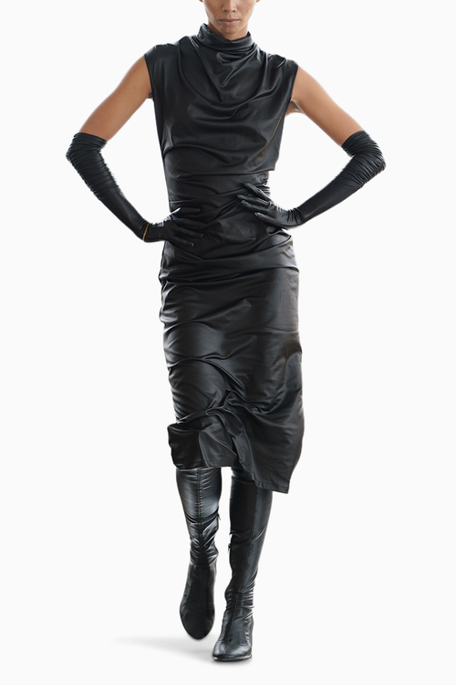 Black Draped Midi Dress