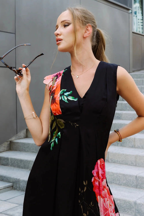 Midnight Blossom Wrap Dress