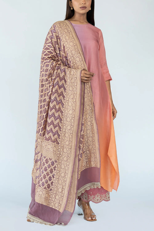 Grey Peach Ombre Kurta With Dupatta