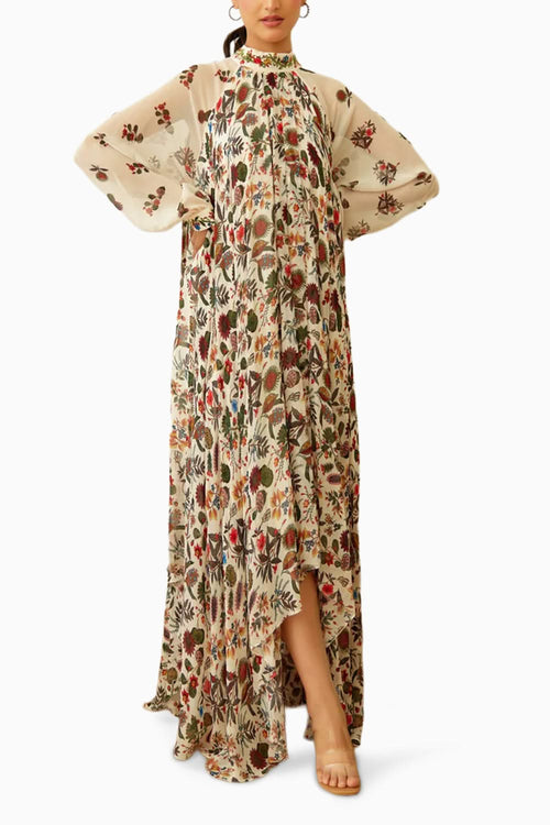 Ivory Kohinoor Jaal Print Asymmetrical Dress