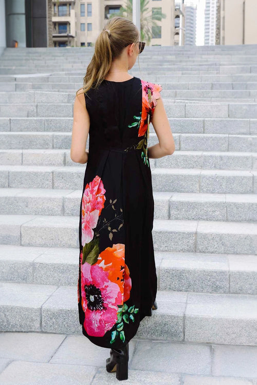Midnight Blossom Wrap Dress