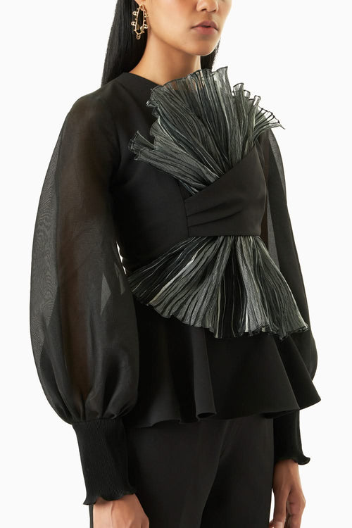 Rim Black Peplum Top