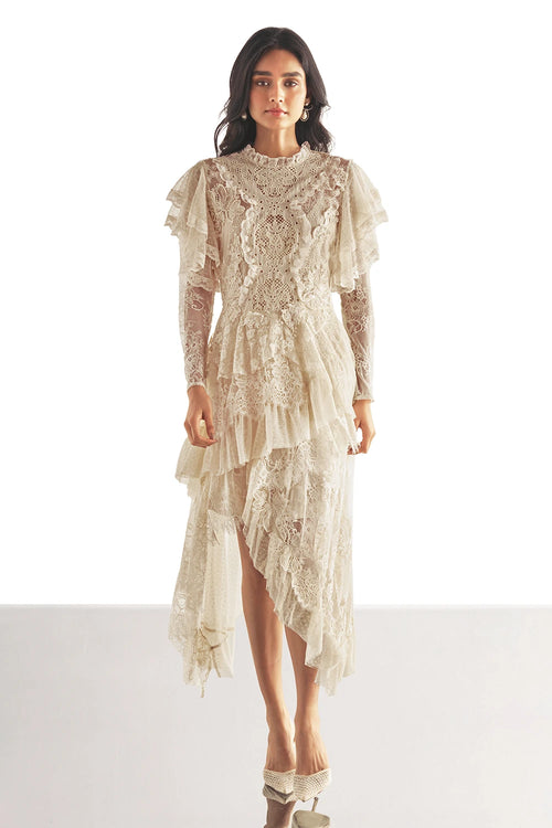 Cascading Lace Midi Dress
