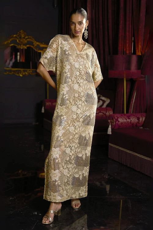 Mirror And Bead Embroidered Kaftan