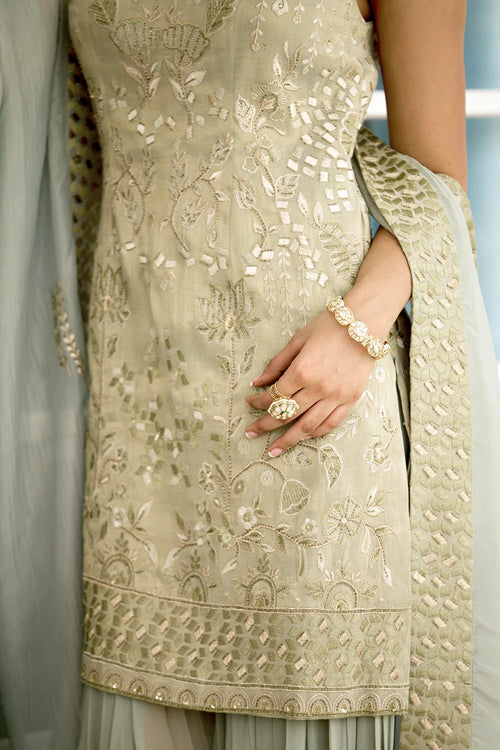 Moss Mirage Hand Embellished Kurta Sharara Dupatta Set