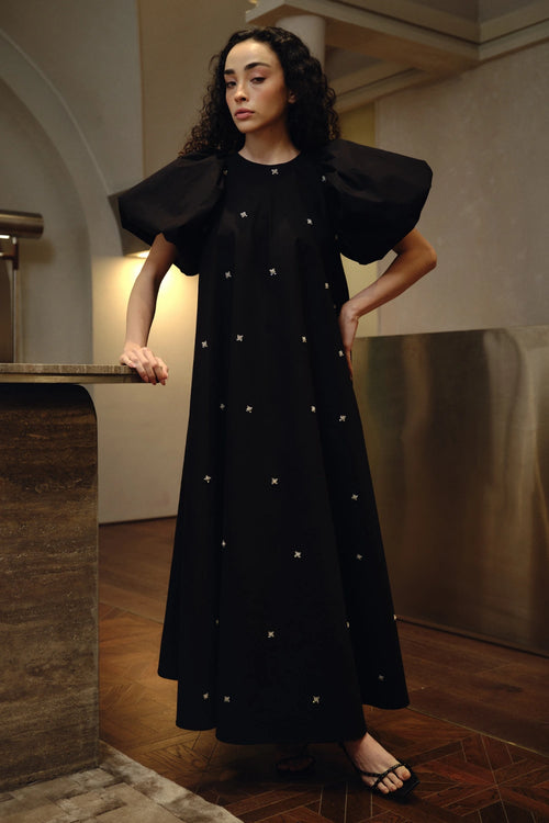 Black Hand-embellished Cotton Maxi Dress