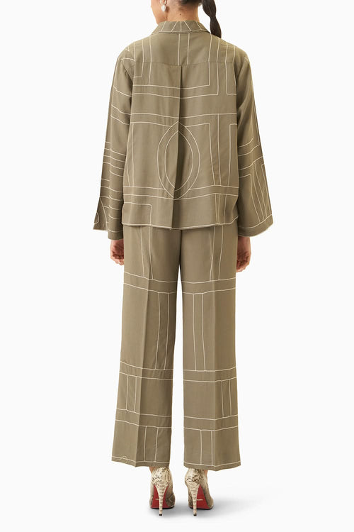 Olive Green Abstract Co-ord Set