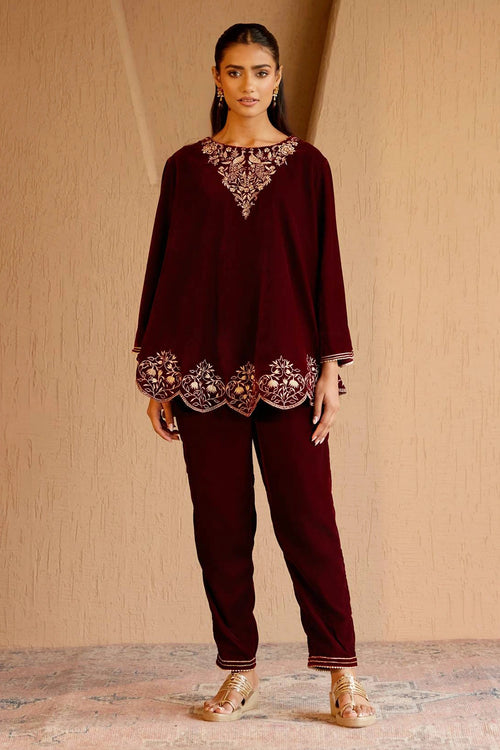Peacock Velvet Short Kurta With Pants
