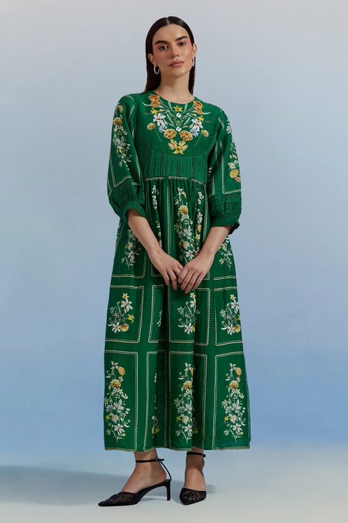 Green Bouquet Midi Dress