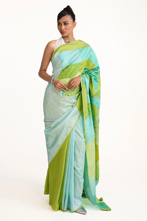 Green Boro Bandhani Silk Saree