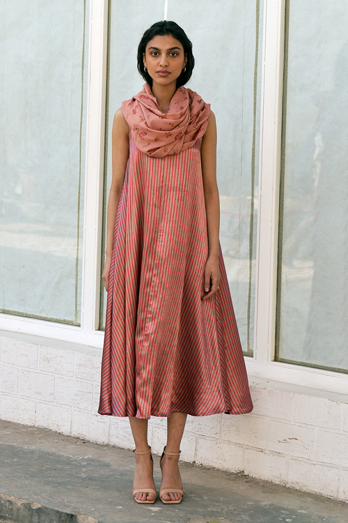 Holly Old Rose Stripe Print V Neck Dress
