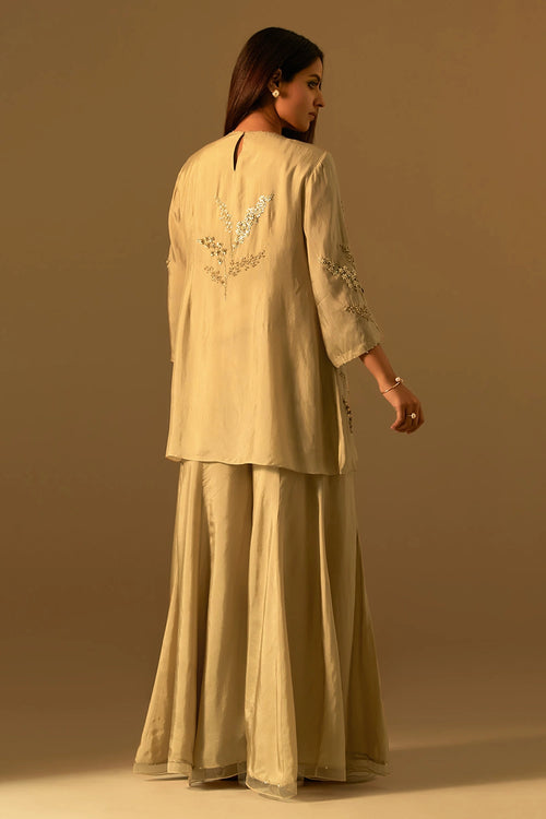 Floral Embroidered Silk Shell Sharara Set