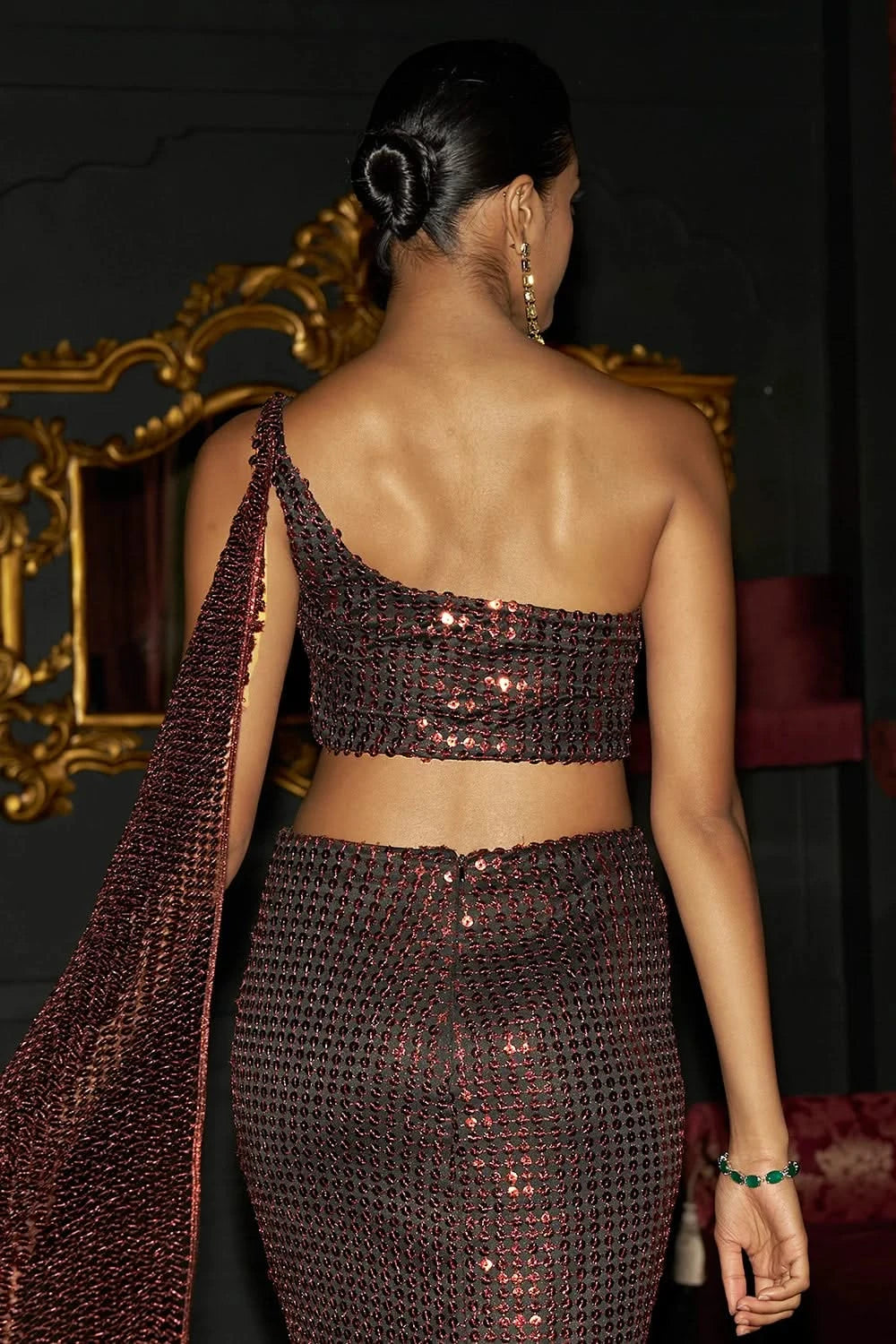 Shoulder Drape Sequin Bandeau