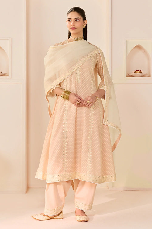 Firdaus Carnation Pink Long Kalidaar Chauga with Dogri Salwar and Dupatta