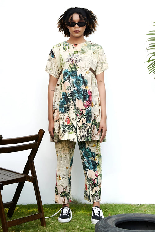Newspaper Print Co-ord Set With Leather