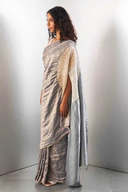 Full Metallic Grey Handsfree Saree