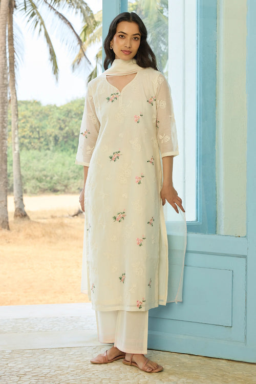 Ivory Thread Embroidered Kurta set