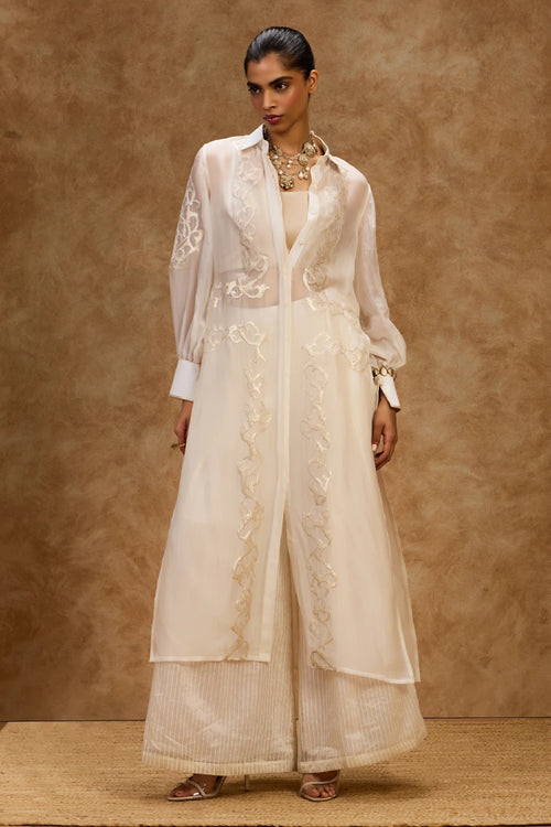 Pearl Artcut Shirt Dress And Pants Set