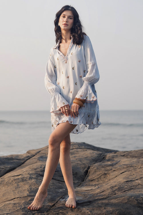 Pale Blue Floral Mini Dress