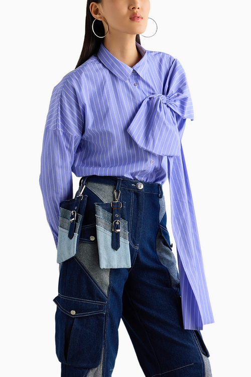 Blue Stripe Bow Shirt