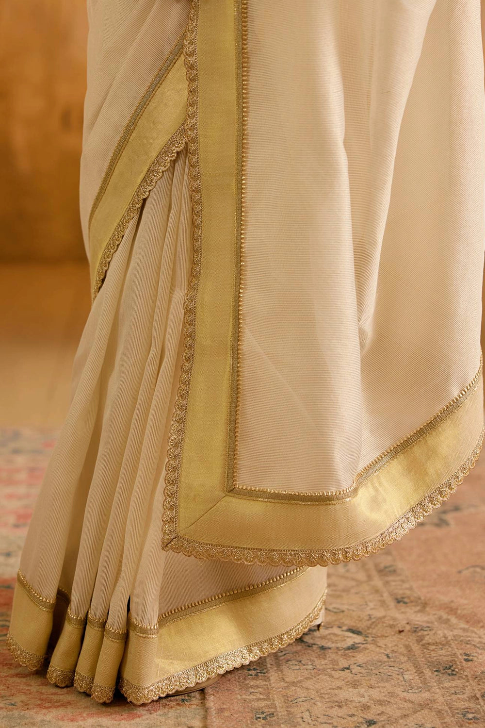 White Rose Chanderi Stripe Saree