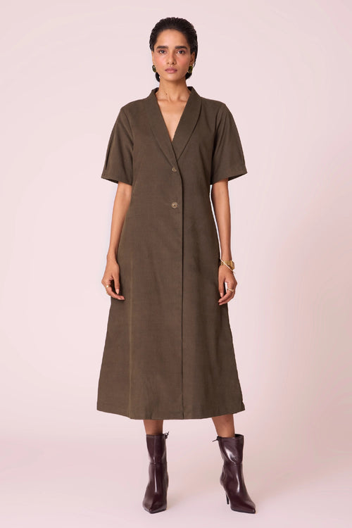 Kamen Olive Needlecord Wrap Dress