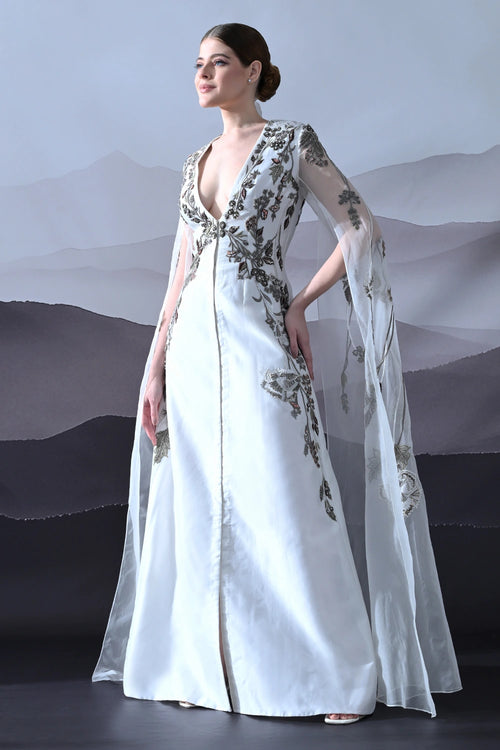 Ivory Gown With Hand-Embroidered Motifs