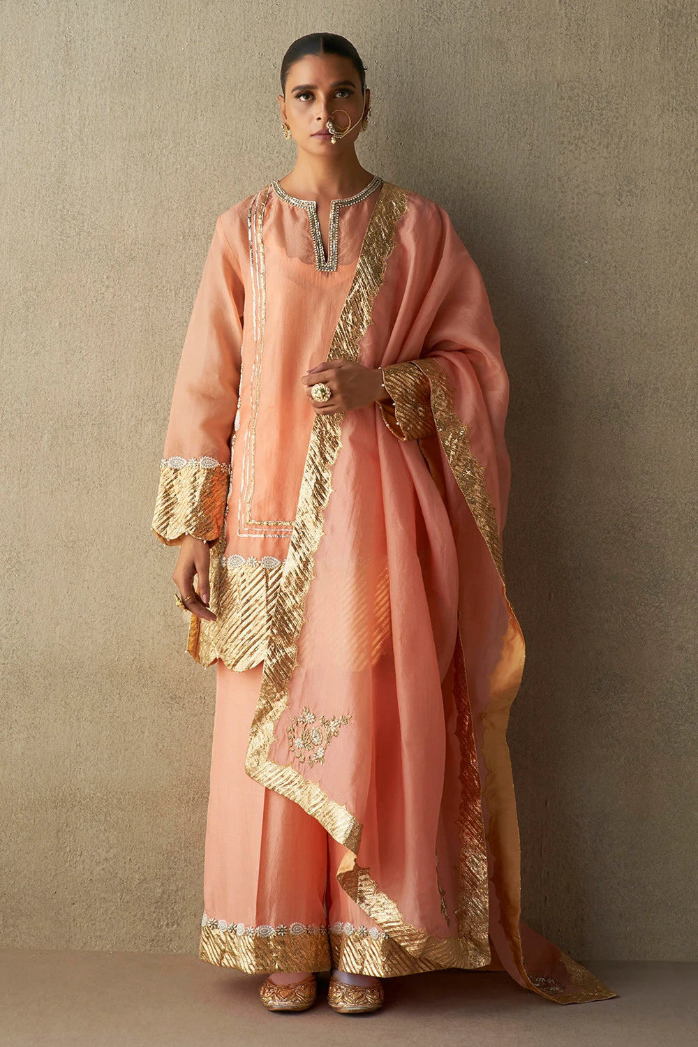 Indira Coral Organza Kurta Set