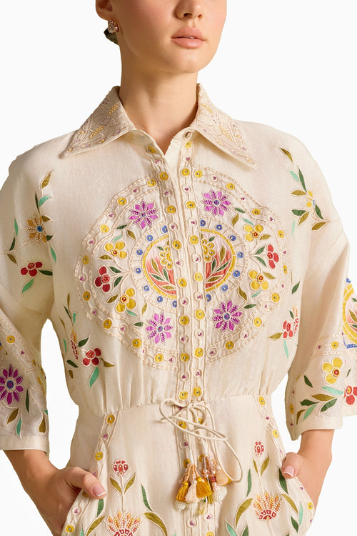 Ivory Applique Shirt Dress