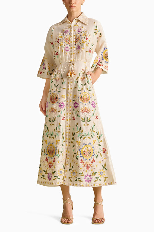 Ivory Applique Shirt Dress