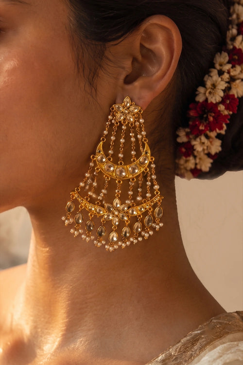 Resham chandelier with Mirror Polki