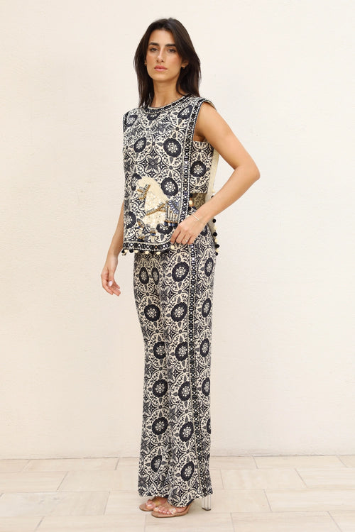 Black Printed Patra Work Co-ord Set