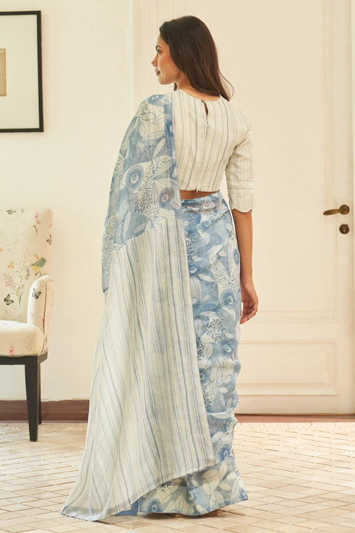 Powder Blue Floral Saree