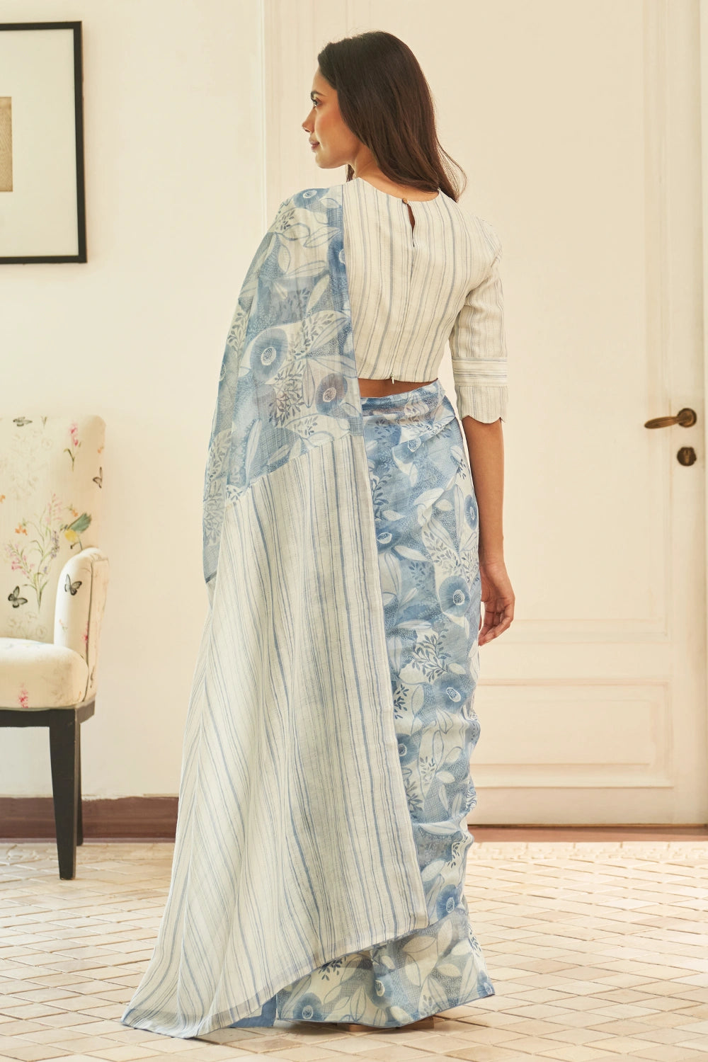 Powder Blue Floral Saree
