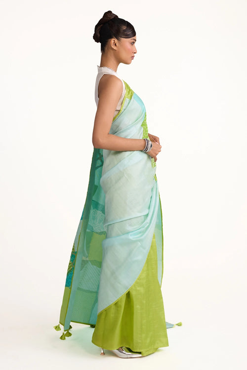Green Boro Bandhani Silk Saree