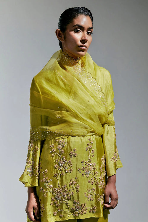 Scalloped Henna Organza Dupatta