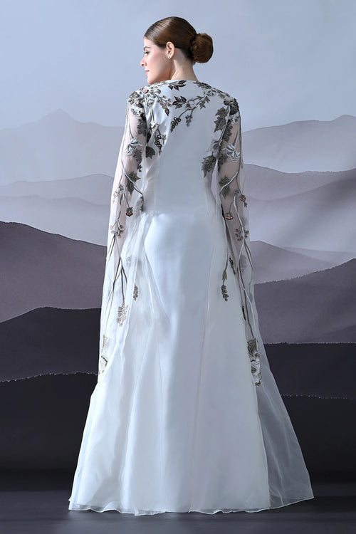 Ivory Gown With Hand-Embroidered Motifs