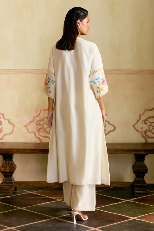 Ivory Mosaic Floral Kurta with Applique Pants